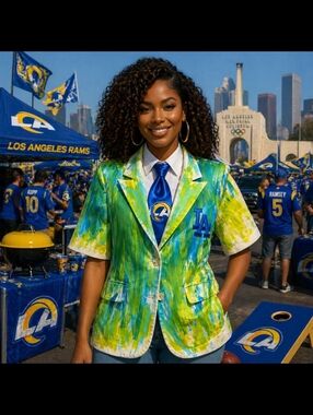 LA Green & Blue Tie-Dye Short Sleeve Blazer